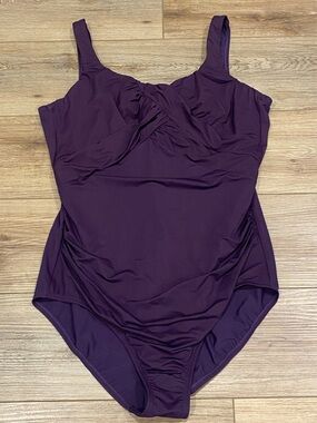 Lands' End Deep Plum One-Piece Swimsuit 16L Underwire